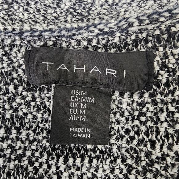 Tahari Cardigan Sweater Womens Medium Black White Knit Short Dolman Sleeve Tweed - Picture 8 of 9